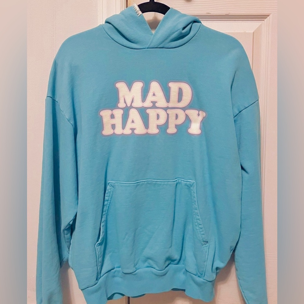 Madhappy Graphic Print Logo Classic Pullover Hoodie Blue L